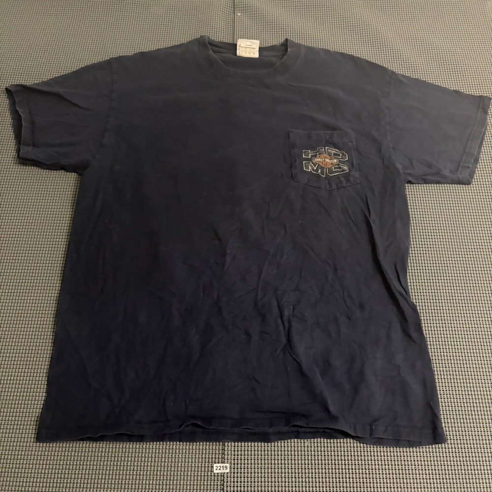 Harley Davidson Suffolk County NY Eagle Graphic Pocket T-Shirt Navy Blue Large